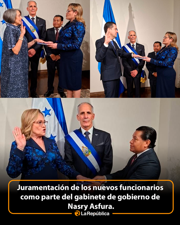 Juramentación de los nuevos funcionarios como parte del gabinete de gobierno de Nasry Asfura.  Sulmy Ortez Secretaria de Gobernación  Emilio - Cover Image